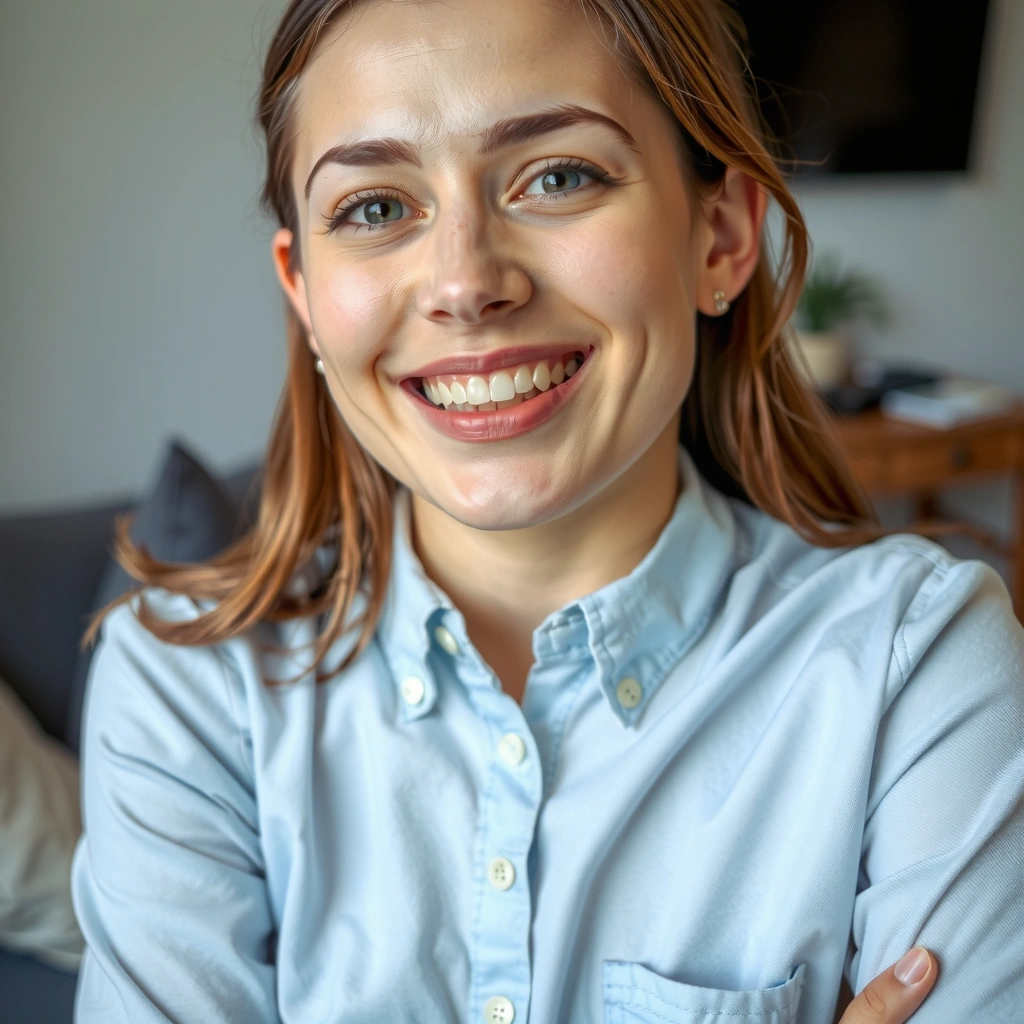 Porträt einer zufriedenen Mutter namens Sarah L.