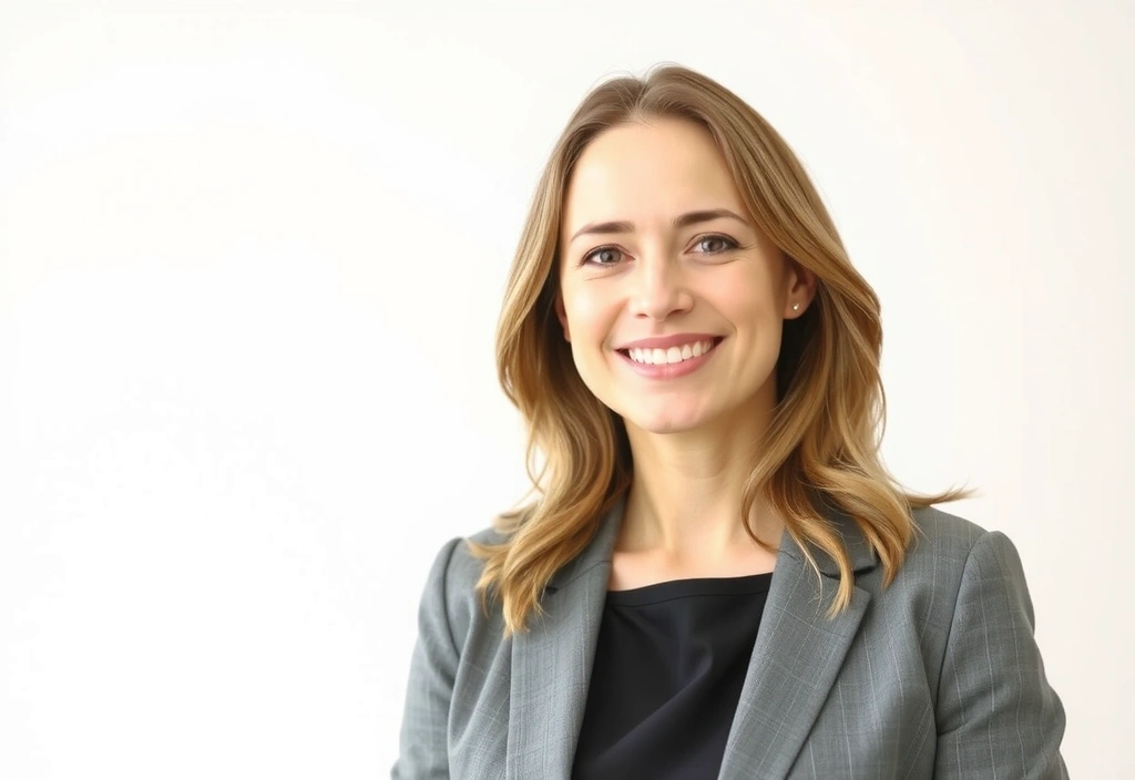 Porträt einer freundlichen Ernährungsberaterin, lächelnd und professionell.